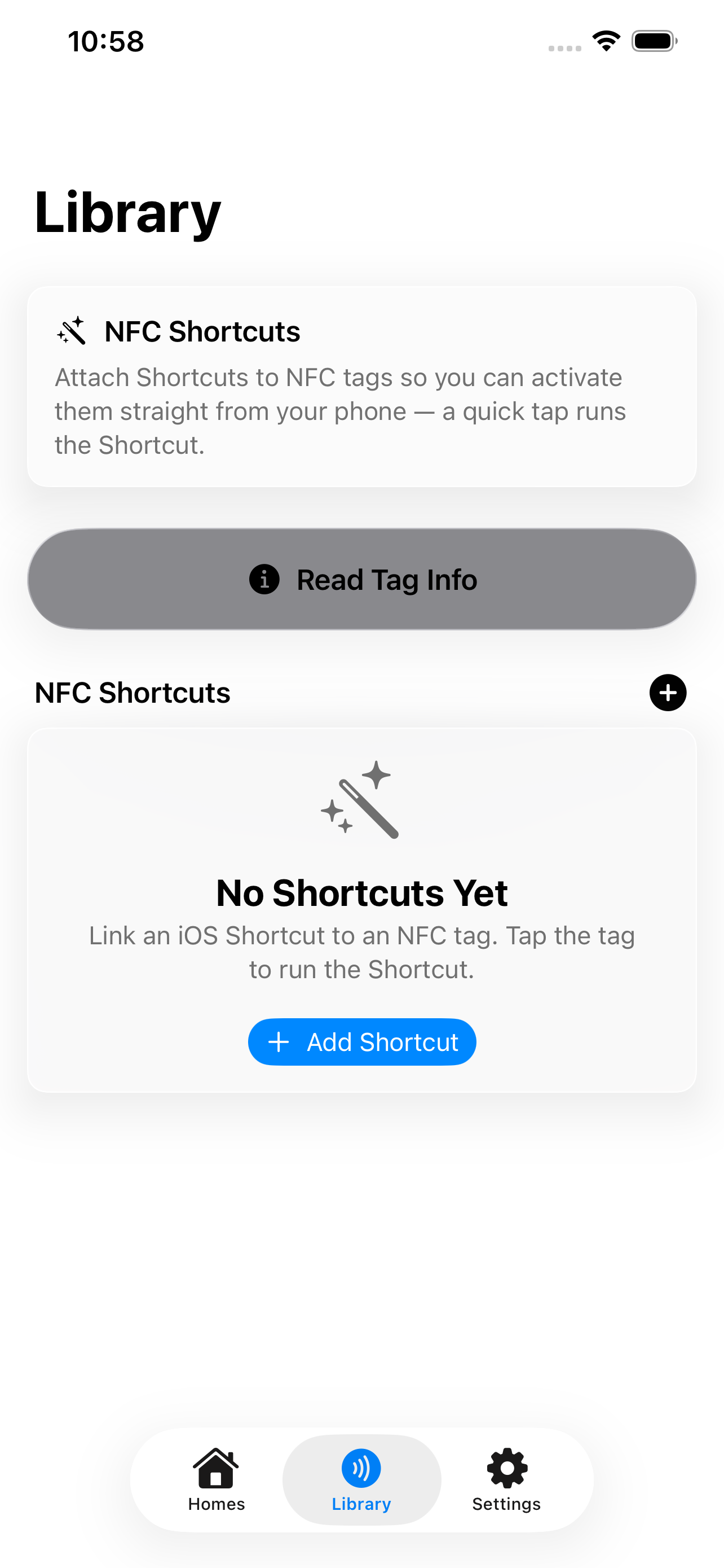 NFC at Home Library screen